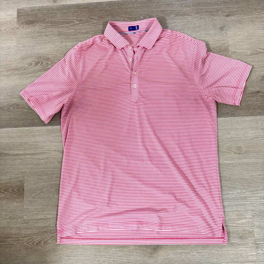 Stitch Golf Polo Shirt Mens XL Pink White Striped Performance Short Sleeve
